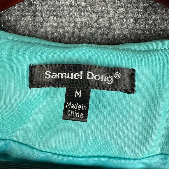 Samuel Dong Top Womens Medium Blue Button Up Peter Pan Collar 3/4 Sleeve Pockets - Picture 3 of 6